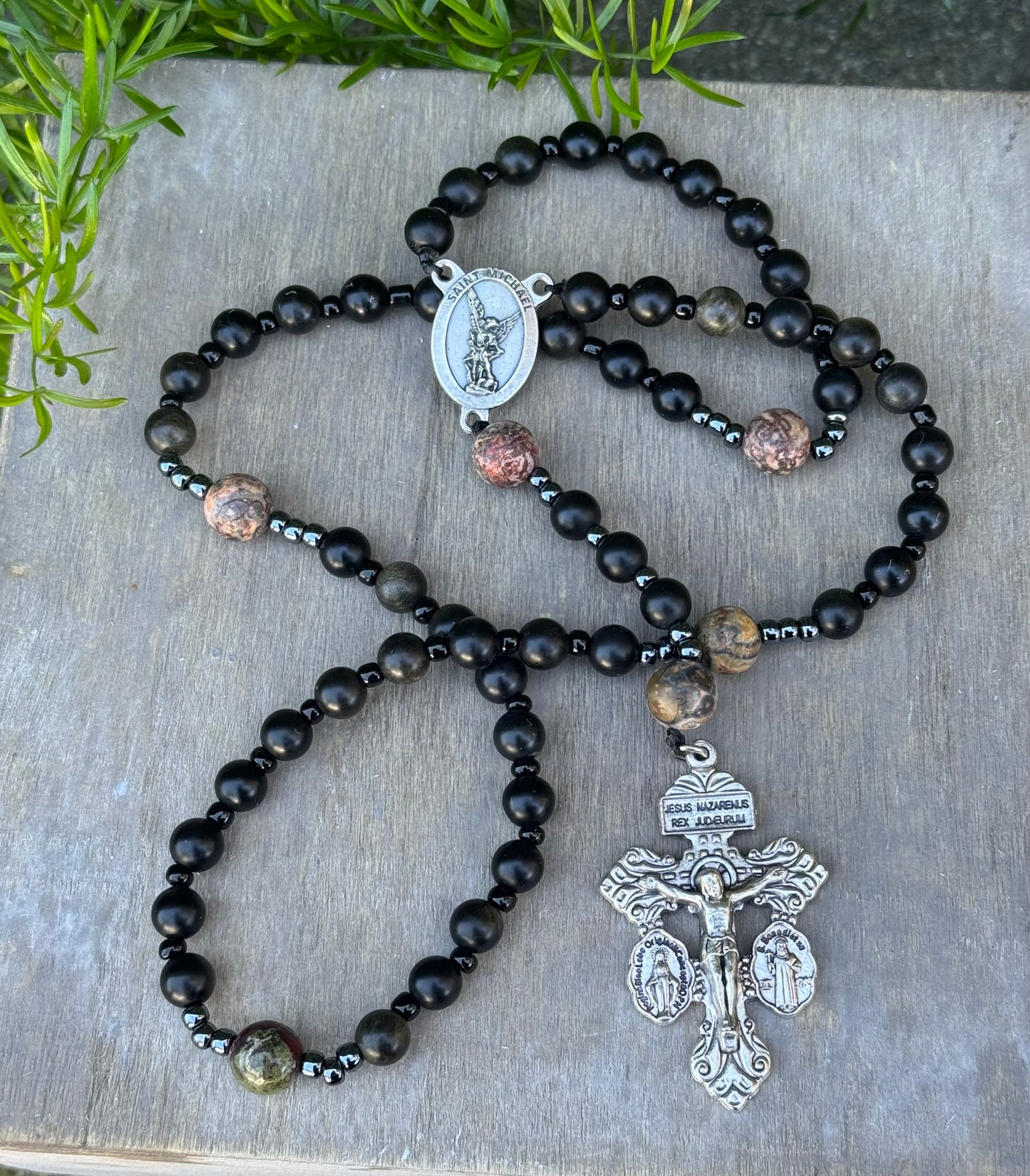 Handmade Corded Rosary with Pardon Crucifix and Saint Michael Centerpiece