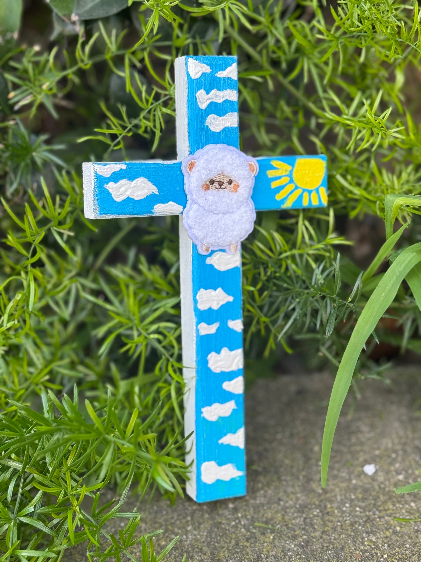 Adorable Lamb of God Cross Hand Painted