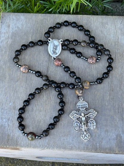 Handmade Corded Rosary with Pardon Crucifix and Saint Michael Centerpiece