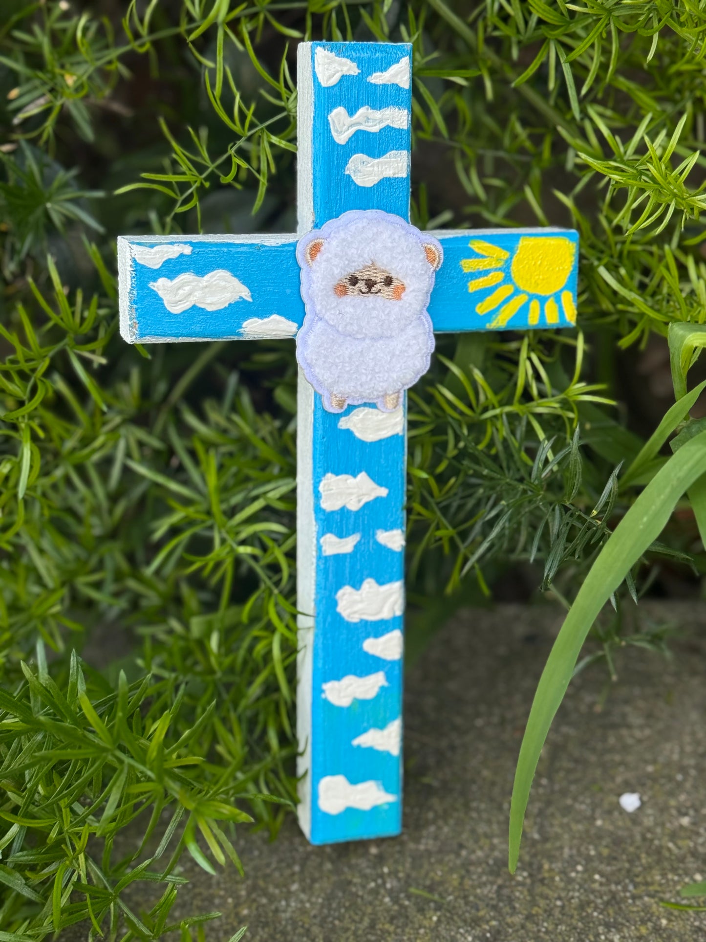 Adorable Lamb of God Cross Hand Painted