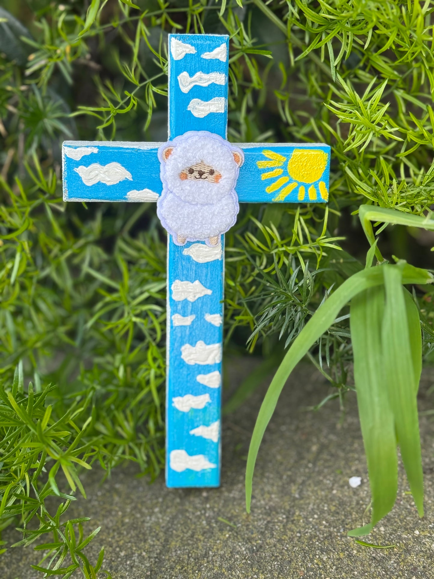 Adorable Lamb of God Cross Hand Painted