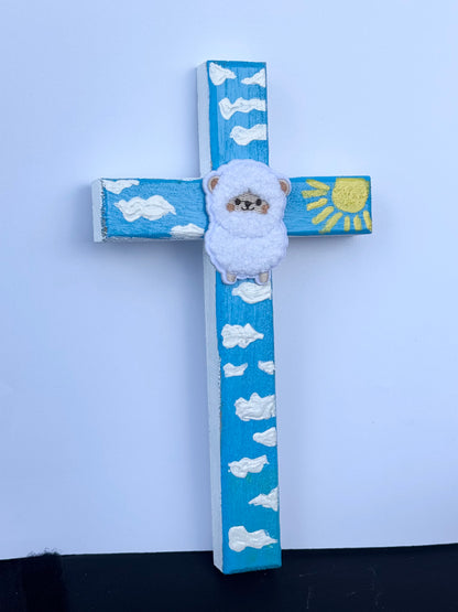 Adorable Lamb of God Cross Hand Painted