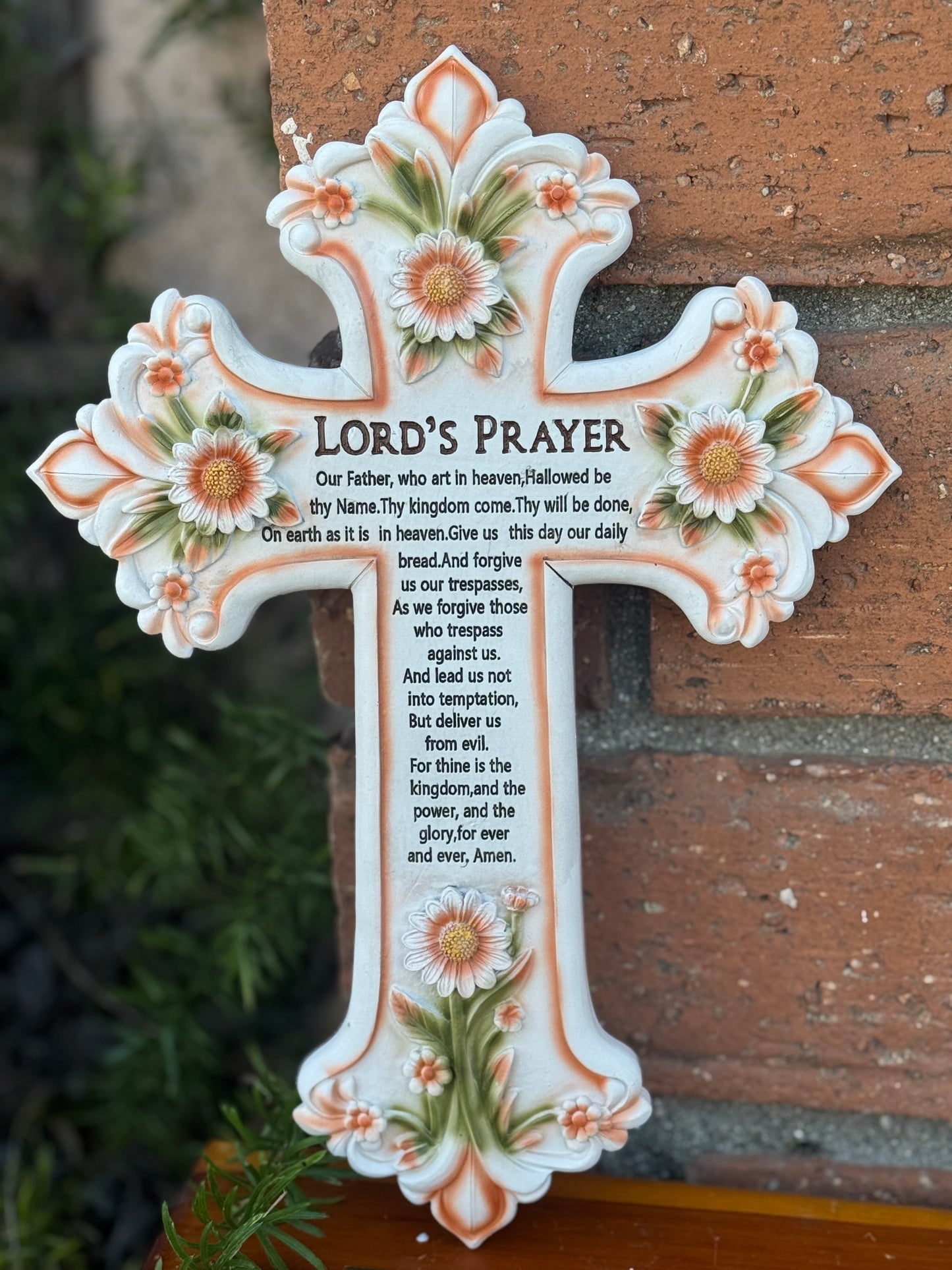 Lord's Prayer Wall Cross with Floral Design - Decorative Religious Home Decor Gift