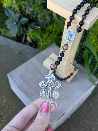 Handmade Corded Rosary with Pardon Crucifix and Saint Michael Centerpiece
