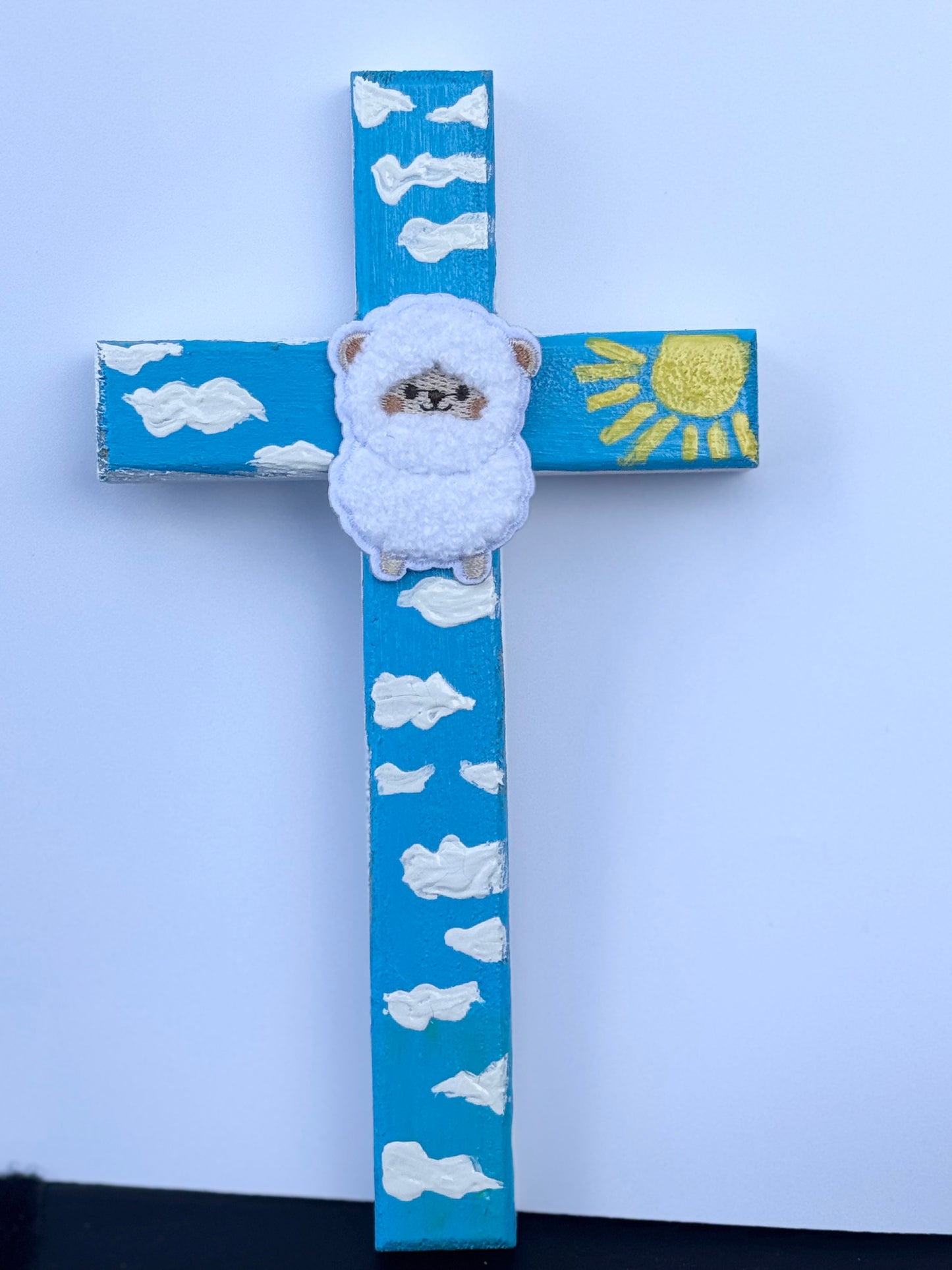 Adorable Lamb of God Cross Hand Painted