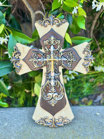Ornate Christian Wall Cross | Gold Accents, Religious Gift