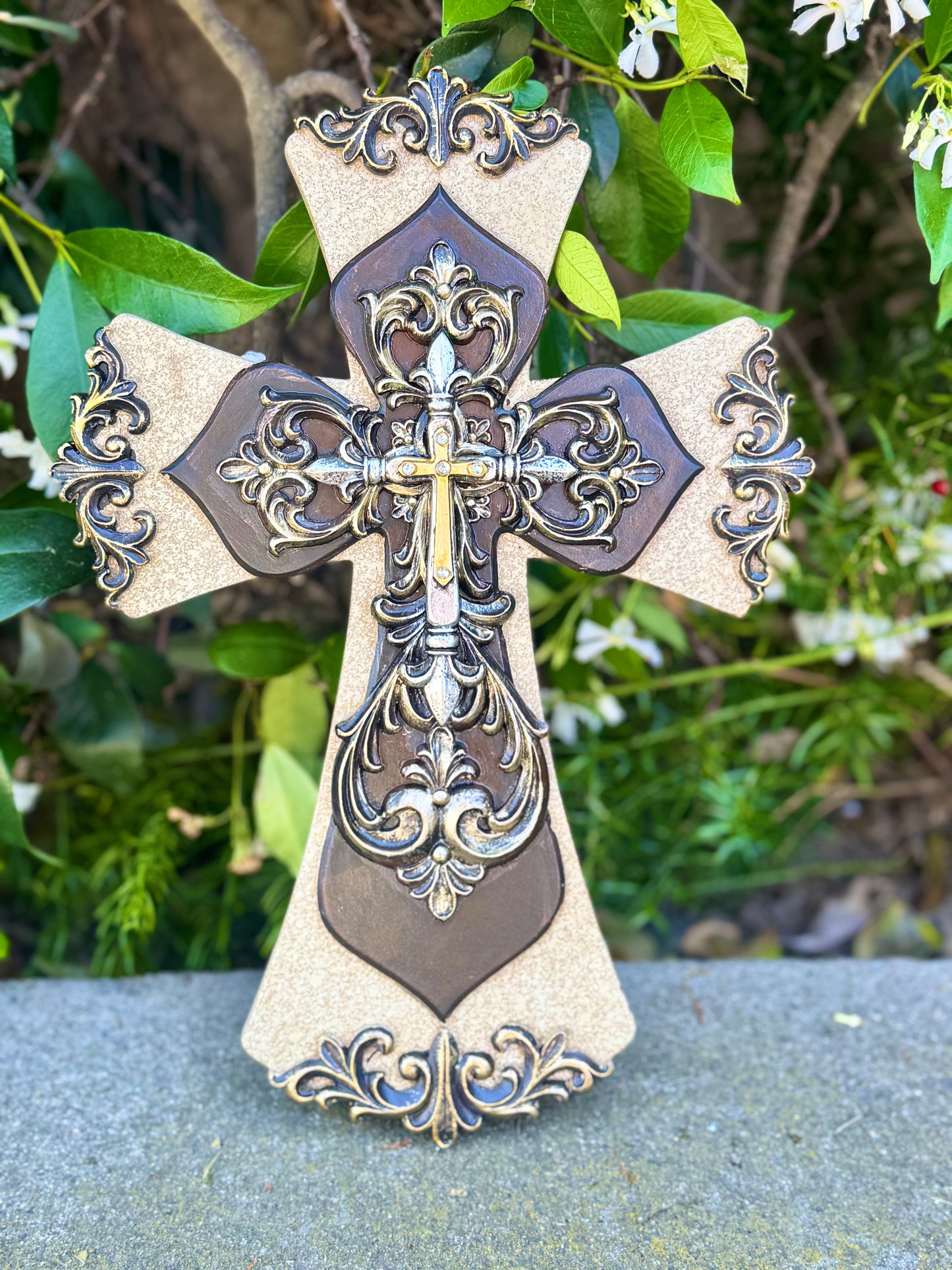Ornate Christian Wall Cross | Gold Accents, Religious Gift