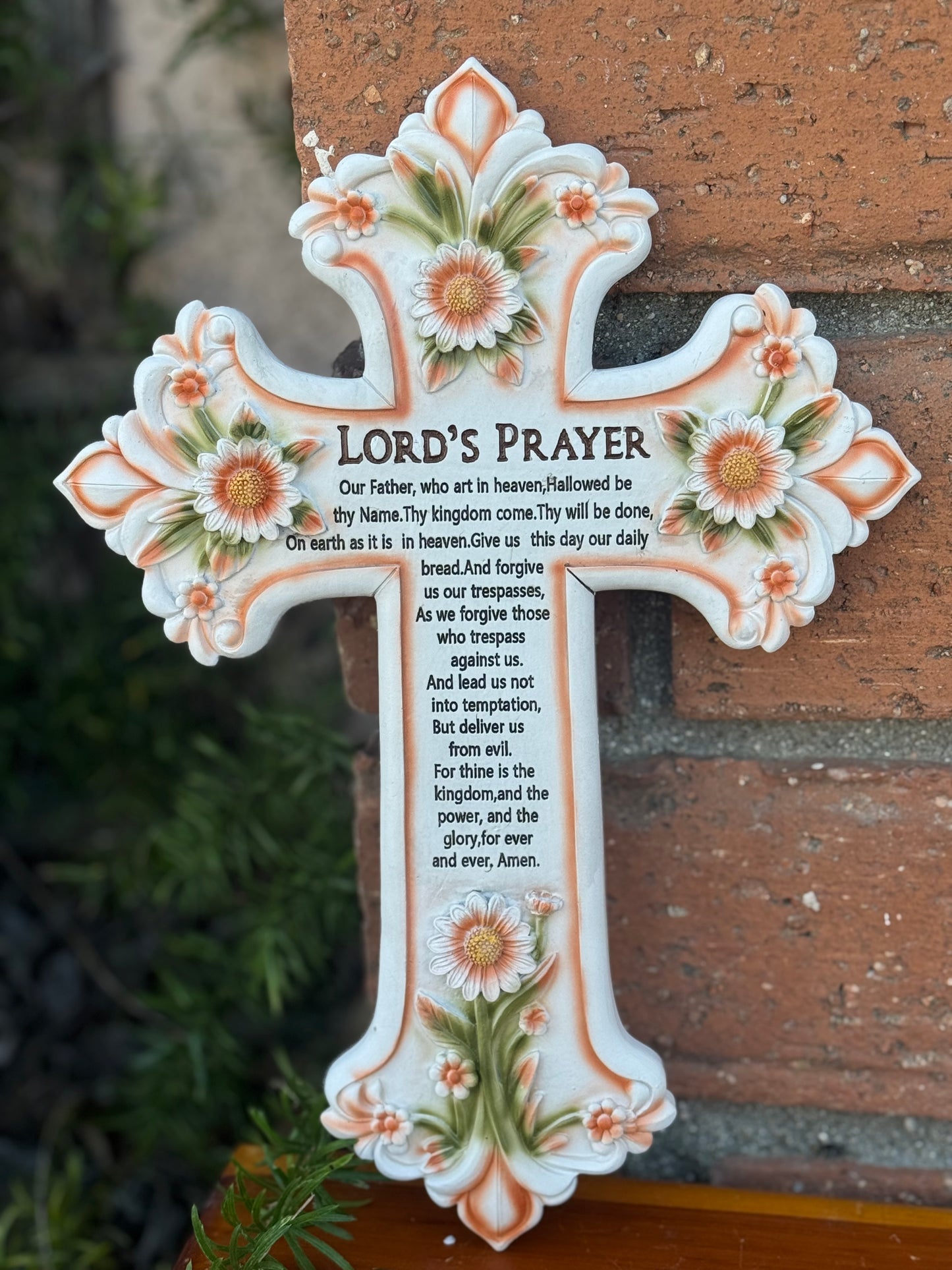 Lord's Prayer Wall Cross with Floral Design - Decorative Religious Home Decor Gift