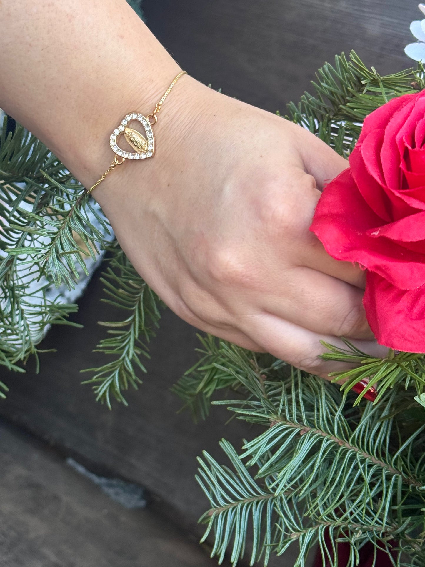Adjustable Bracelet of Our Lady of Guadalupe with Sparkling Crystals