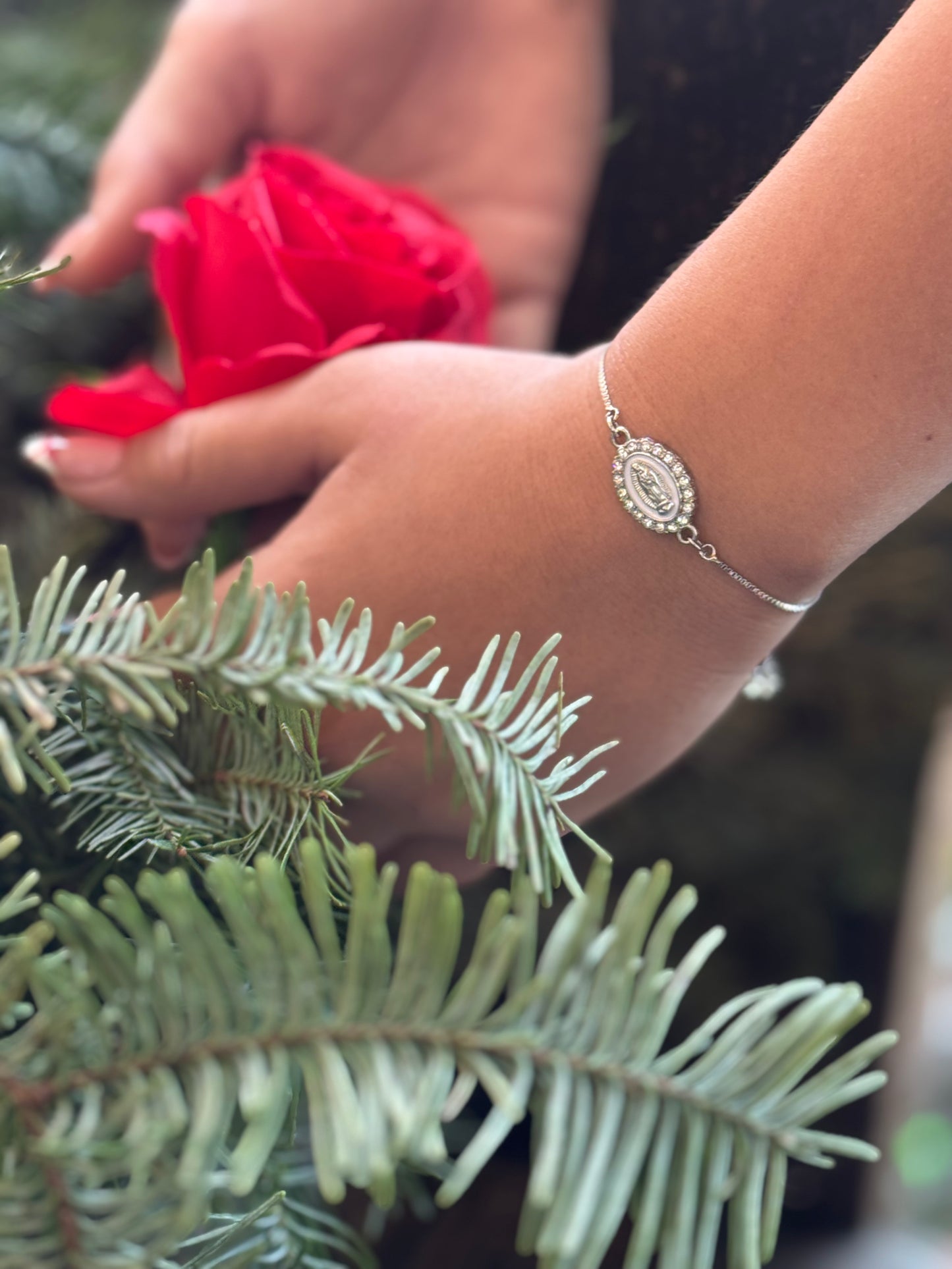 Adjustable Bracelet of Our Lady of Guadalupe with Sparkling Crystals