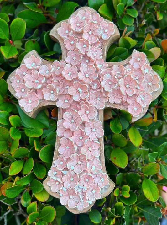 Pink Floral Wall Cross Flower Bud Wall Decor