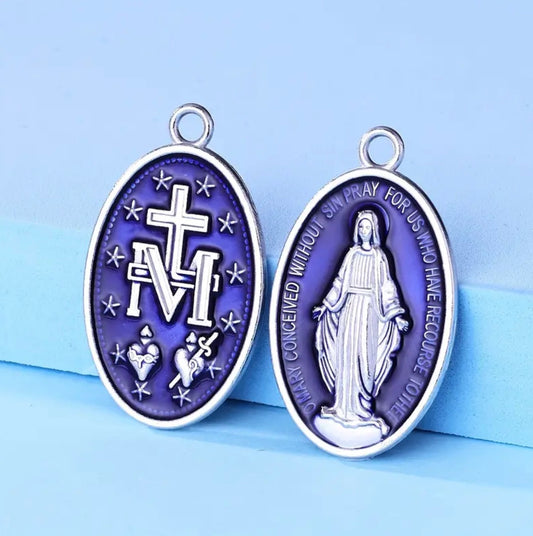 Large Miraculous Medal with Blue Enamel