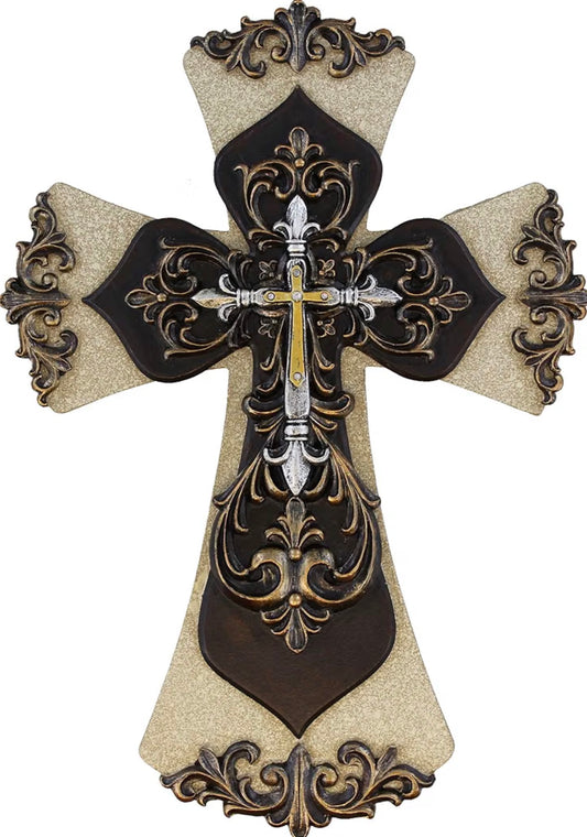 Ornate Christian Wall Cross | Gold Accents, Religious Gift