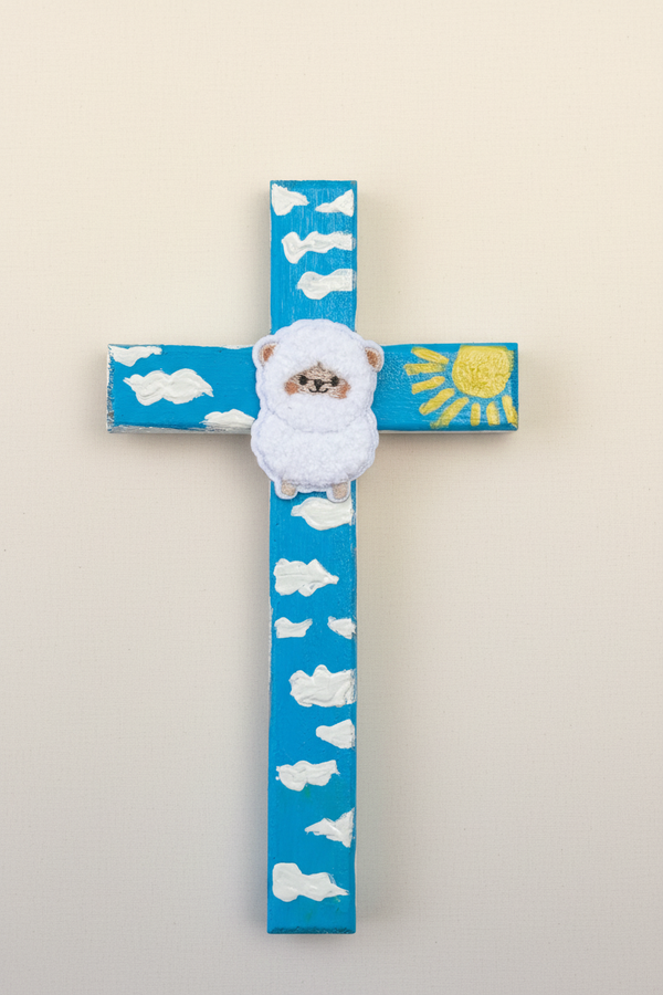 Adorable Lamb of God Cross Hand Painted
