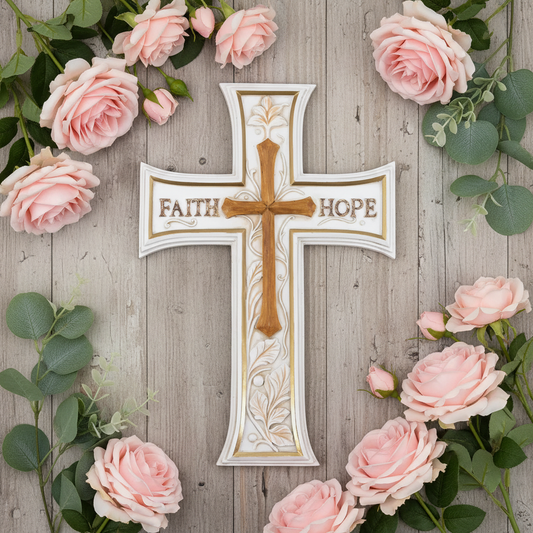 Handmade Faith Hope Wall Cross | Rustic Farmhouse Decor | Catholic Christian Gift | Religious Home Decor | Inspirational Wall Art |
