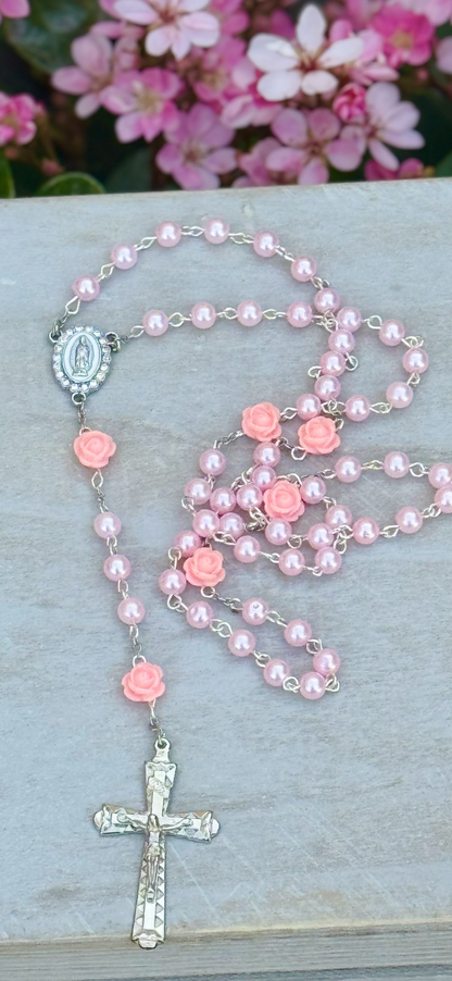 Pink Pearl Rose Petal Rosary