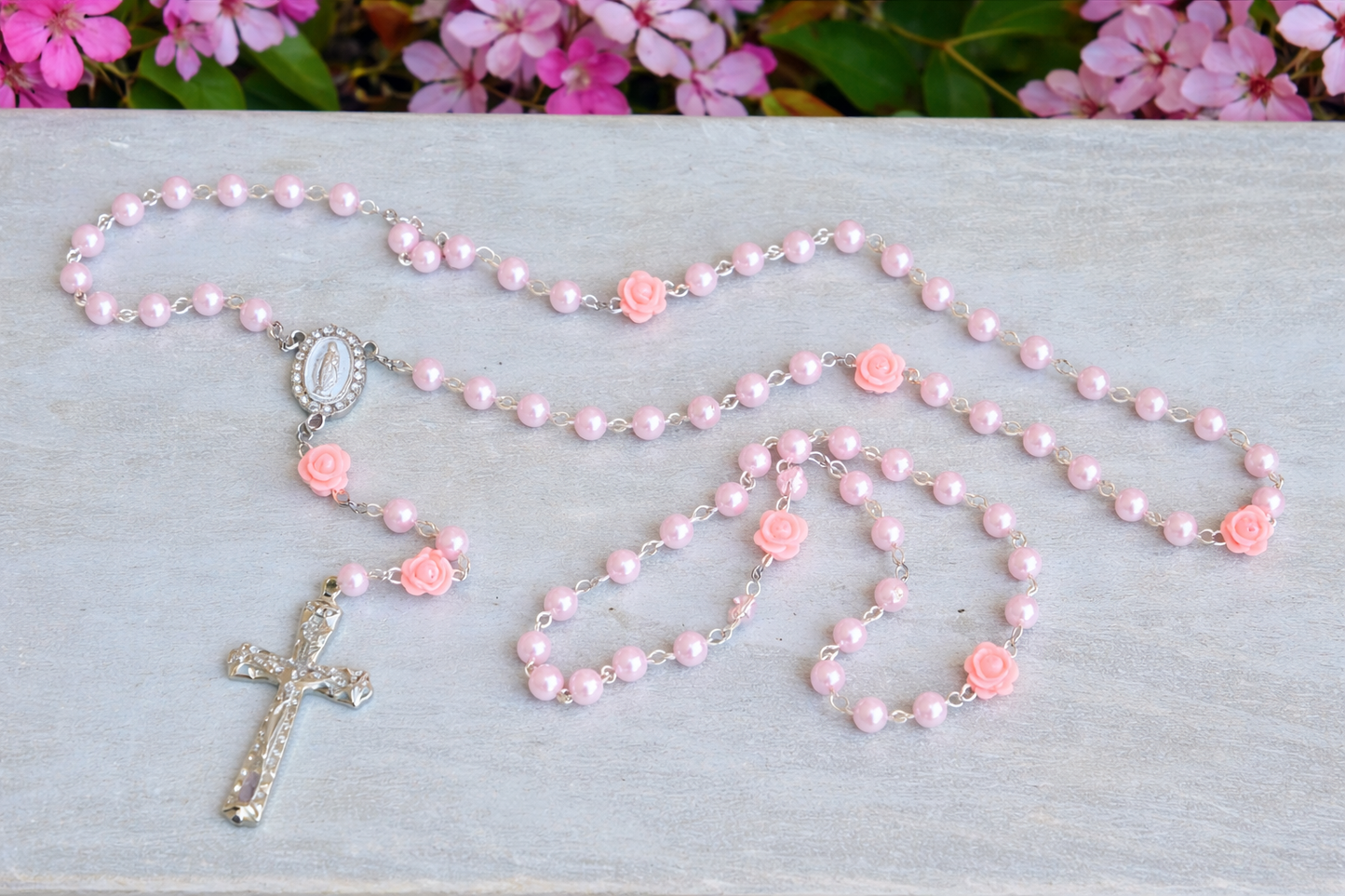 Pink Pearl Rose Petal Rosary