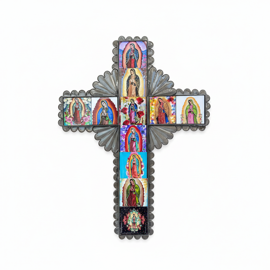 Decorative Cross Adorned with Our Lady of Guadalupe Tiles