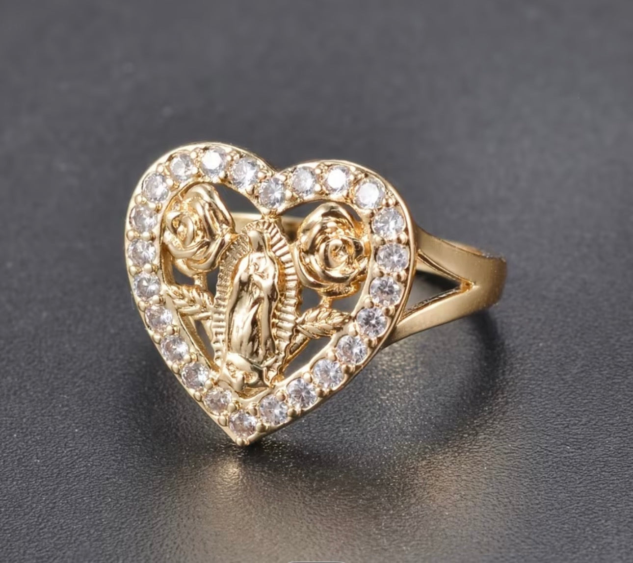 Crystal Guadalupe Heart Ring Size 8