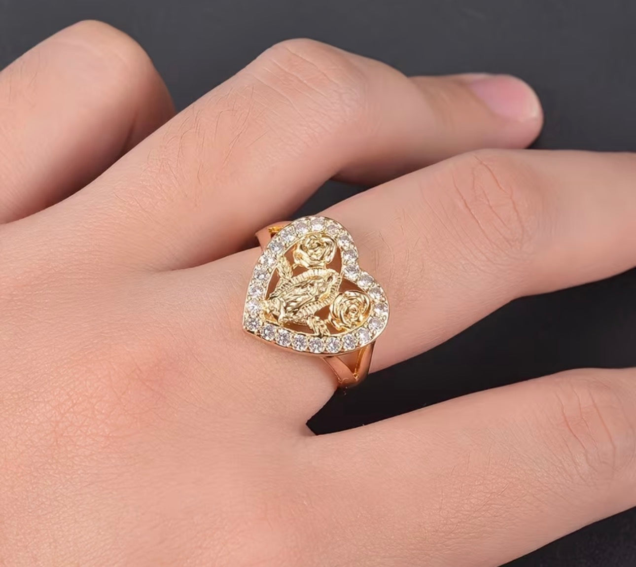 Crystal Guadalupe Heart Ring Size 8