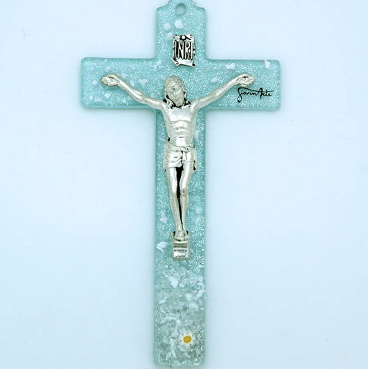 Italian Murano Glass Daisy Crucifix