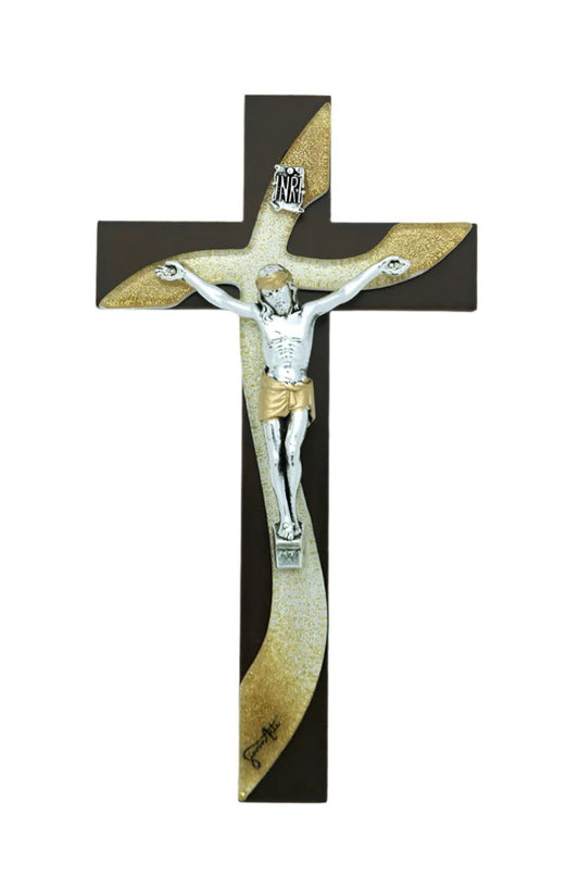 Italian Murano Glass & Wood Crucifix