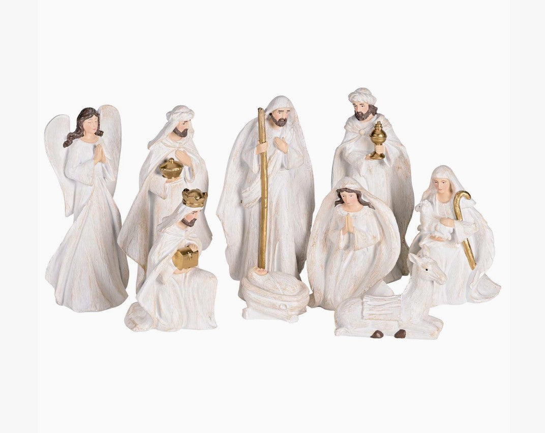 Nativity 9 Piece 7H White Wood Look