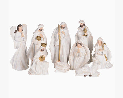 Nativity 9 Piece 7H White Wood Look