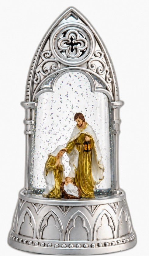 Lighted Silver Arch Nativity Glitter Globe – Christmas Decor