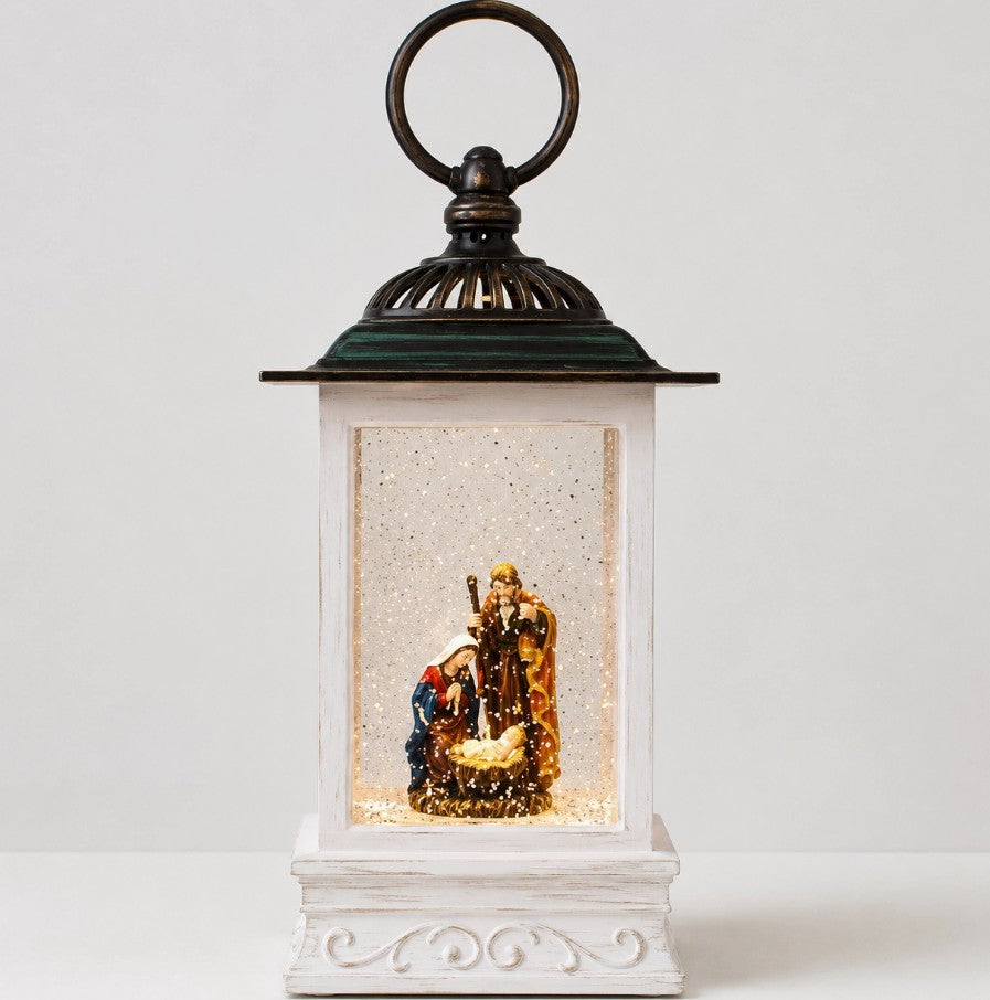 8.5'' Lighted Nativity Lantern Glitter Globe Religious Decor