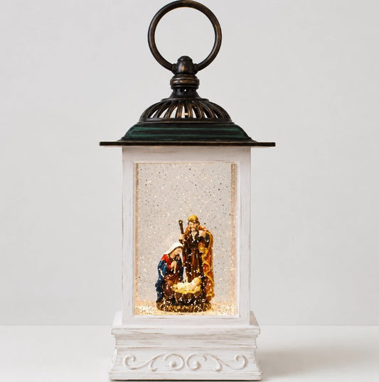 8.5'' Lighted Nativity Lantern Glitter Globe Religious Decor