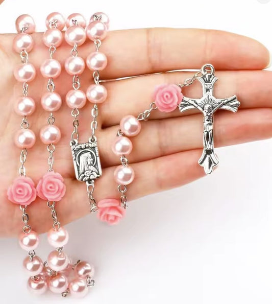 Pink Pearl Rose Petal Rosary