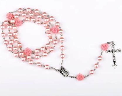 Pink Pearl Rose Petal Rosary