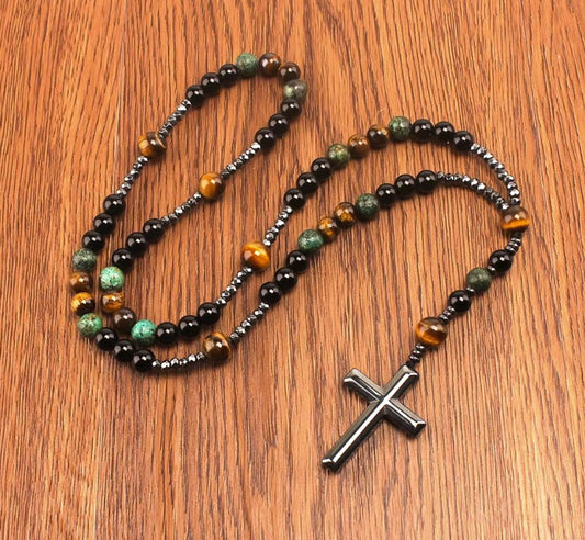 Natural Stone Africa Turquoise and Tiger-eye Beads Rosary