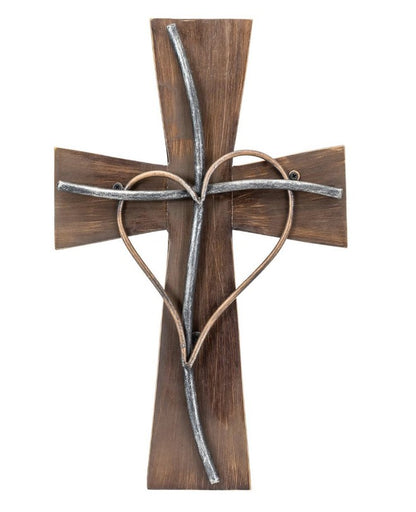 Wooden Cross with Heart 17"