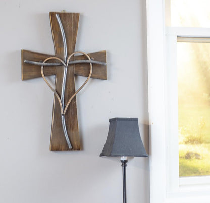 Wooden Cross with Heart 17"