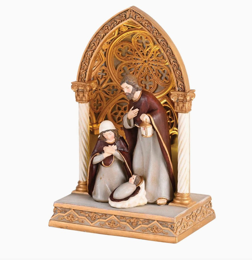 Nativity Lighted Holy Family Gold 9.5H