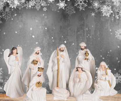 Nativity 9 Piece 7H White Wood Look
