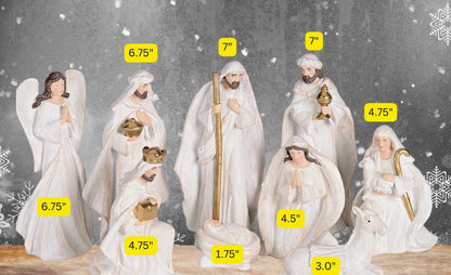 Nativity 9 Piece 7H White Wood Look