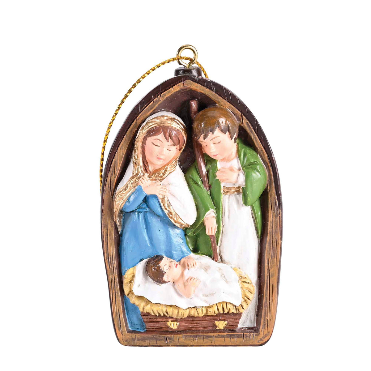 Ornament Holy Family Gold String 2.5H