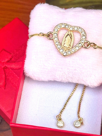 Adjustable Bracelet of Our Lady of Guadalupe with Sparkling Crystals
