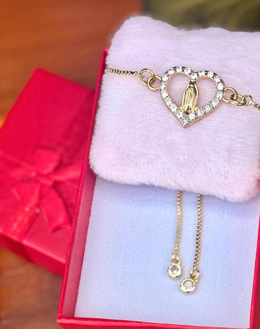 Adjustable Bracelet of Our Lady of Guadalupe with Sparkling Crystals