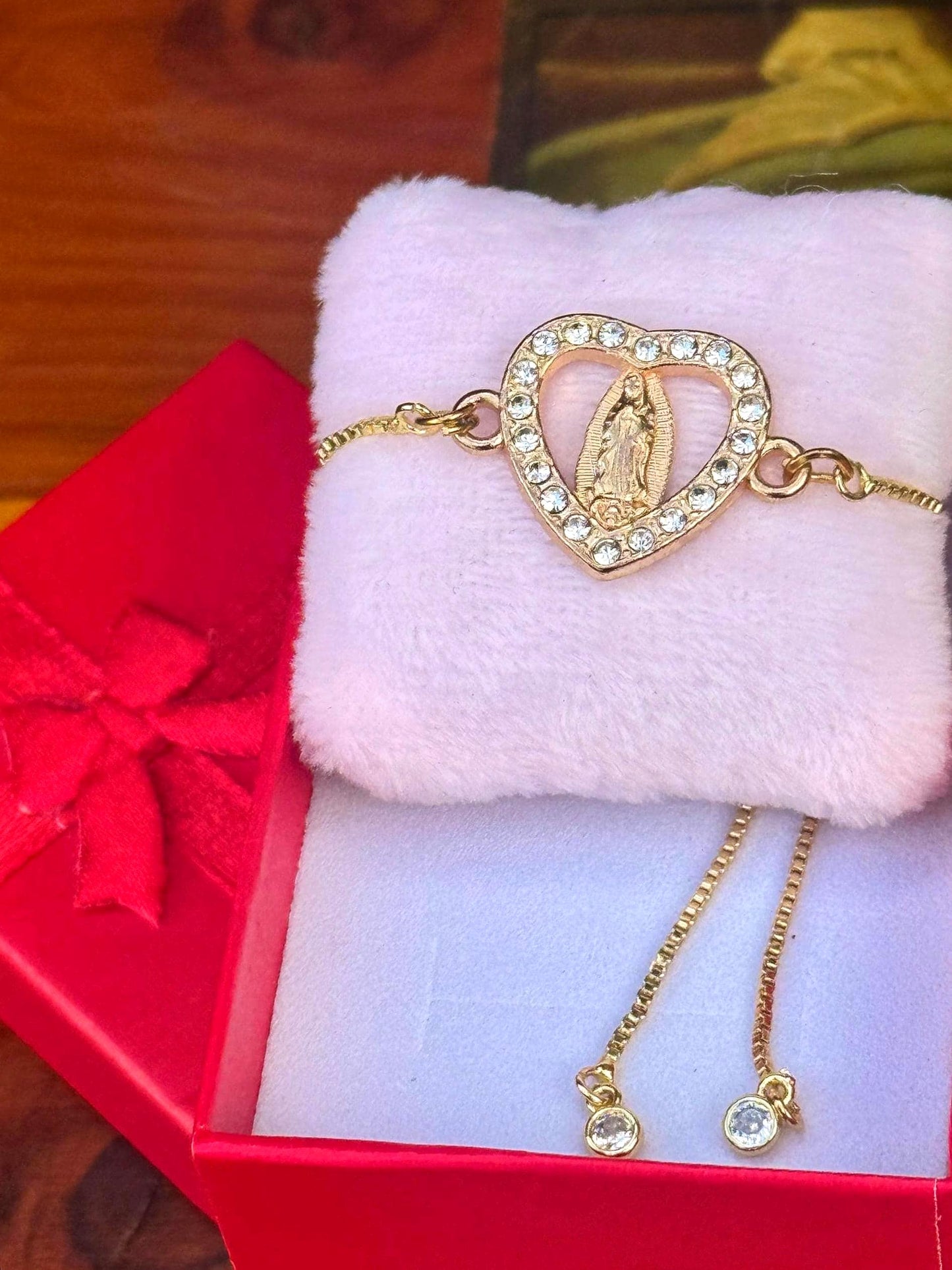 Adjustable Bracelet of Our Lady of Guadalupe with Sparkling Crystals