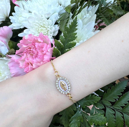 Adjustable Bracelet of Our Lady of Guadalupe with Sparkling Crystals