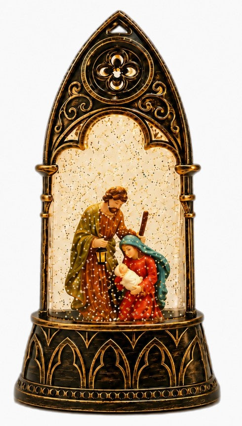 Nativity Decor - Lighted Holy Family Glitter Globe
