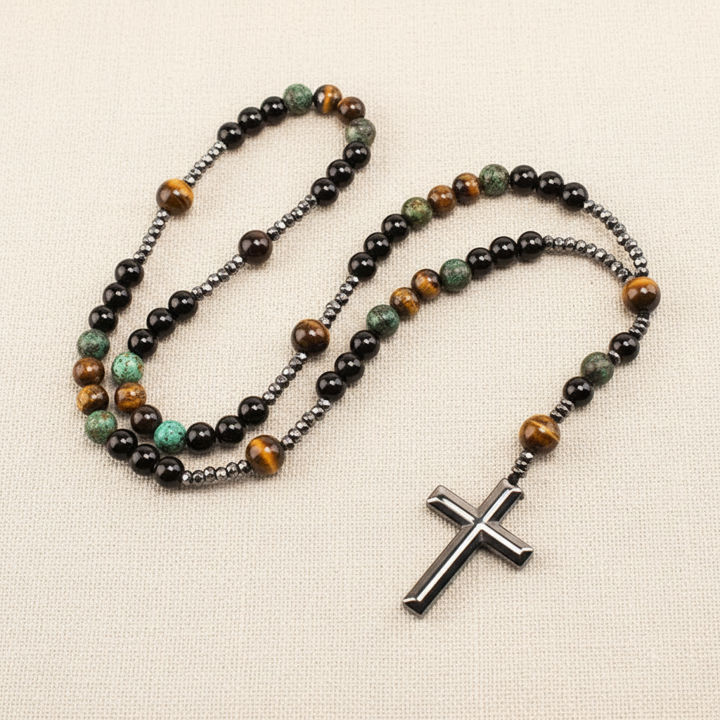 Natural Stone Africa Turquoise and Tiger-eye Beads Rosary - Professional