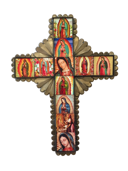 Decorative Cross Adorned with Our Lady of Guadalupe Tiles